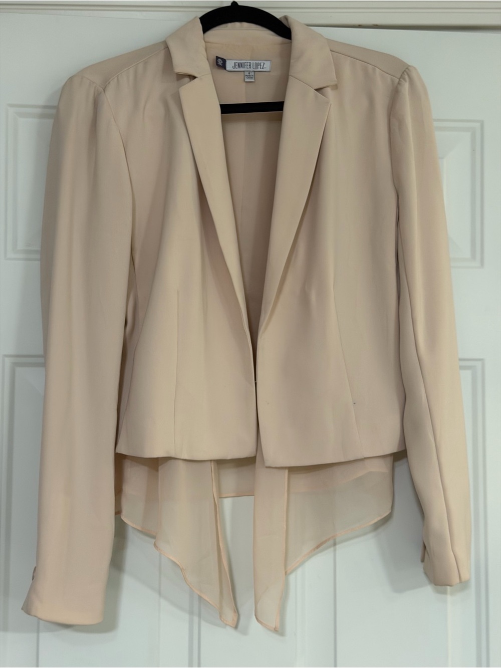 Jennifer Lopez~Soft~Pinkish Nude~Open Blazer~Chiffon~Interior Underlay~Size 4